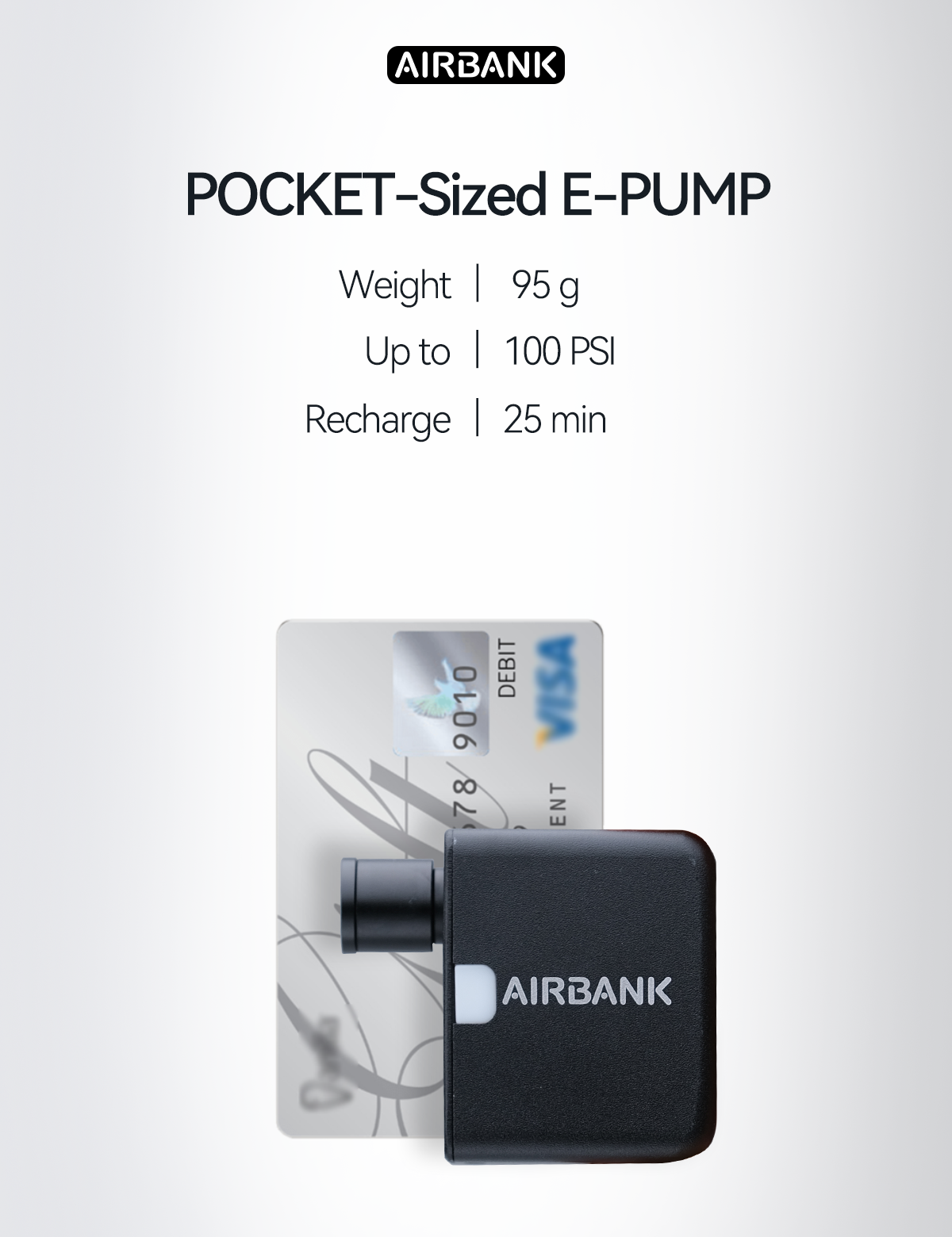 AIRBANK - akku-betriebene Taschen-Luftpumpe für Rennrad und Gravelbike mit bis zu 7 bar Leistung
