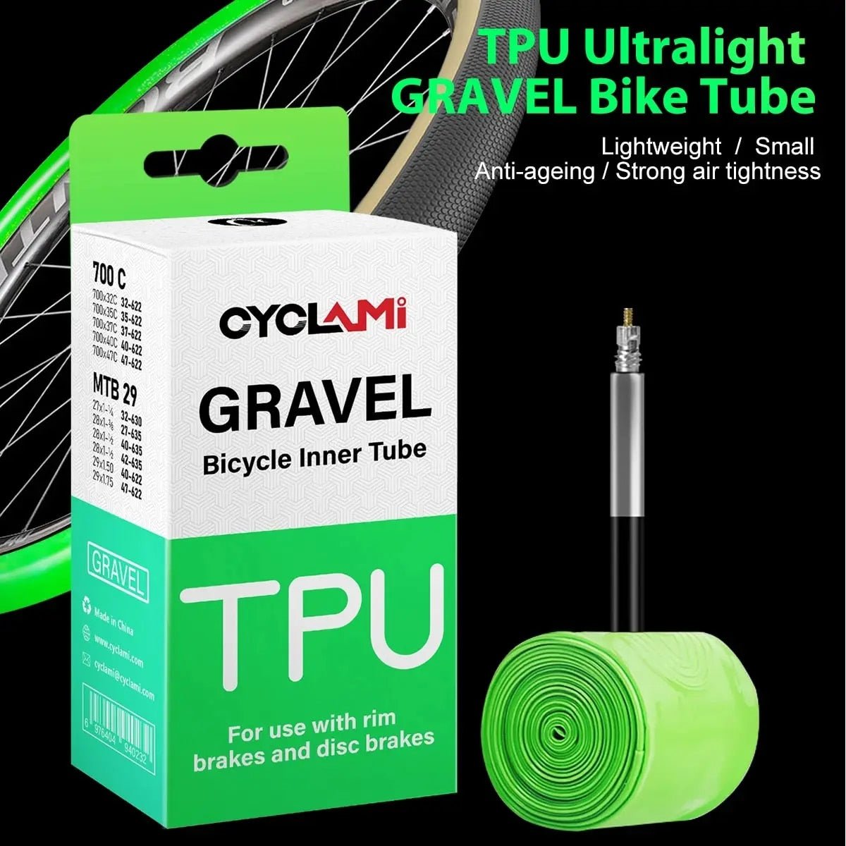 Cyclami Ultraleicht Schlauch 700x32/47c – Sclaverand-Ventil 45mm – TPU für Gravelbikes