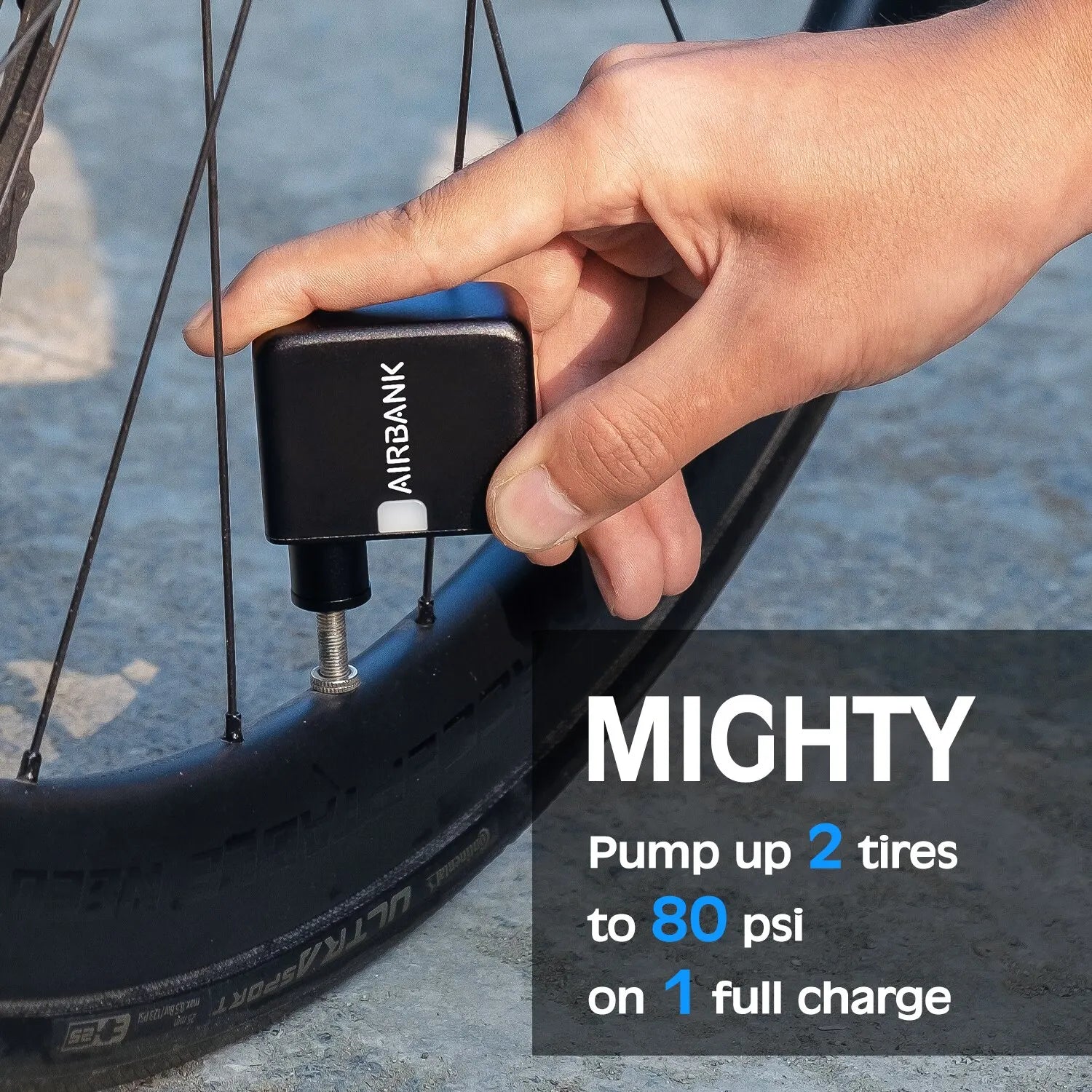 AIRBANK - akku-betriebene Taschen-Luftpumpe für Rennrad und Gravelbike mit bis zu 7 bar Leistung