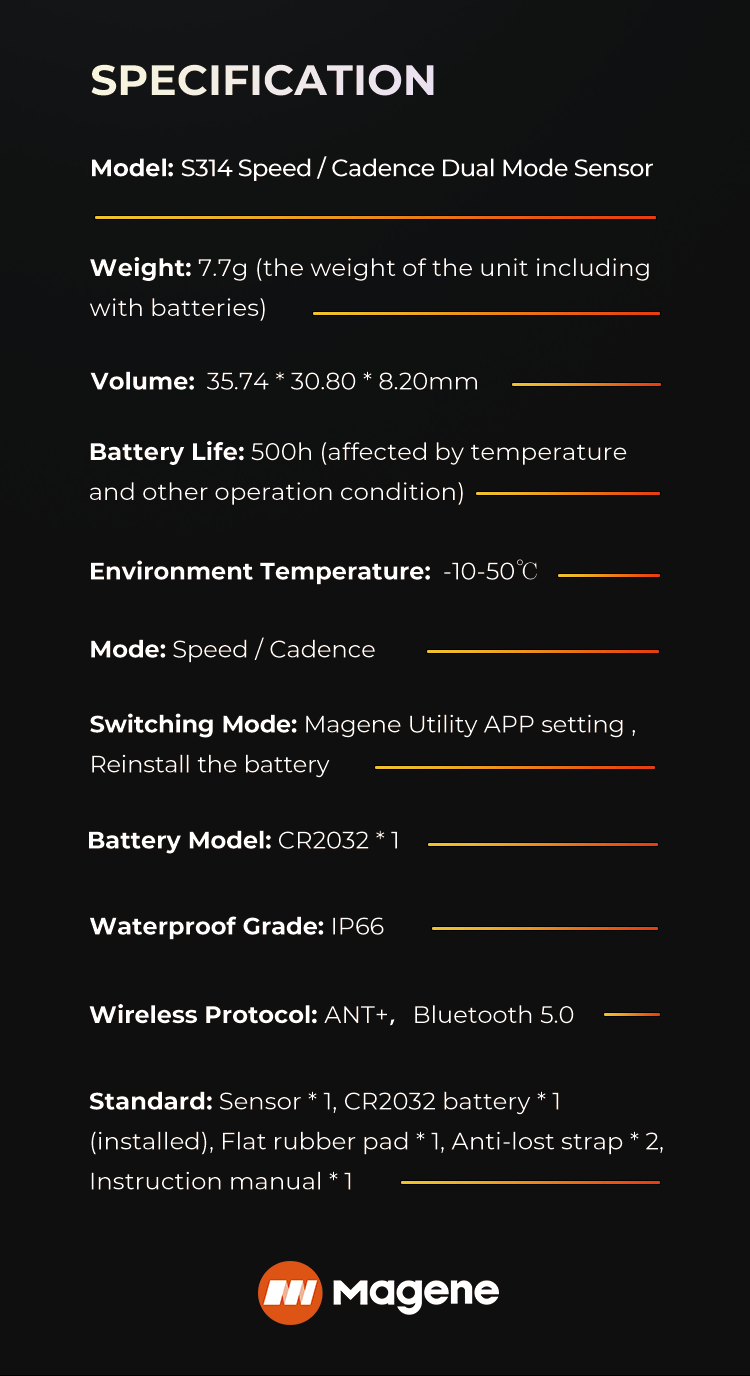 Magene S314 Geschwindigkeits- und Trittfrequenz Sensor (ANT+ & Bluetooth)