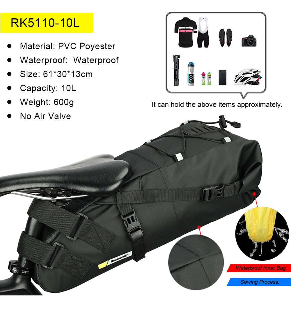 Rhinowalk Sattelstütztasche 10 Liter - wasserdicht schwarz
