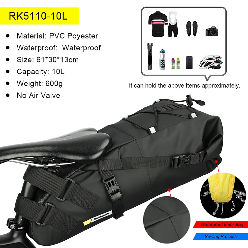 Rhinowalk Sattelstütztasche 10 Liter - wasserdicht schwarz