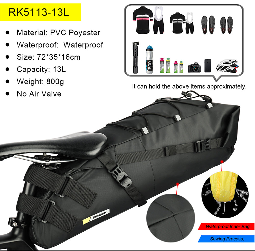Rhinowalk Sattelstütztasche 13 Liter - wasserdicht schwarz