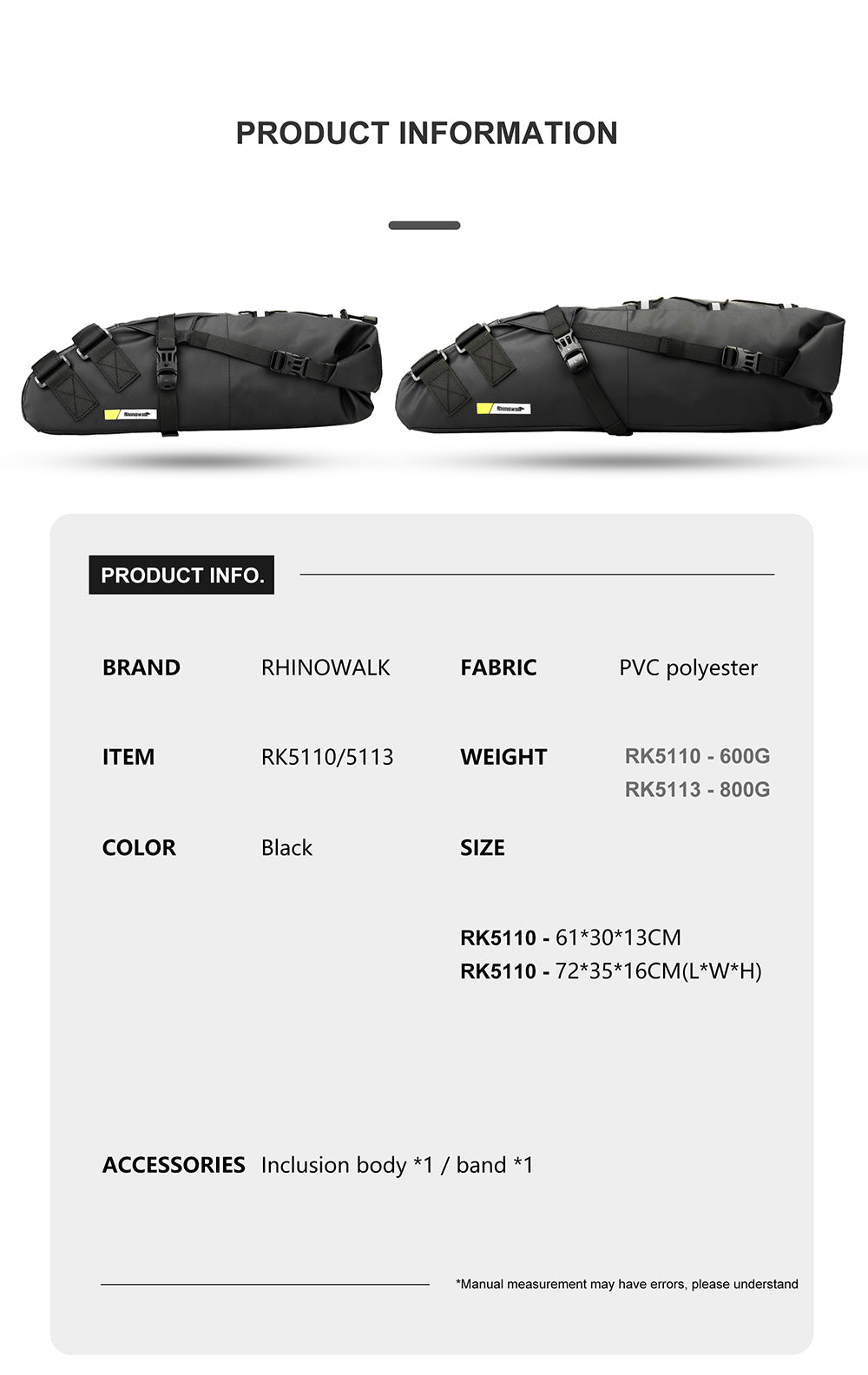 Rhinowalk Sattelstütztasche 13 Liter - wasserdicht schwarz