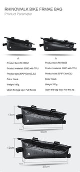 Rhinowalk Rahmentasche 2,8 Liter - wasserdicht schwarz für Oberrohr