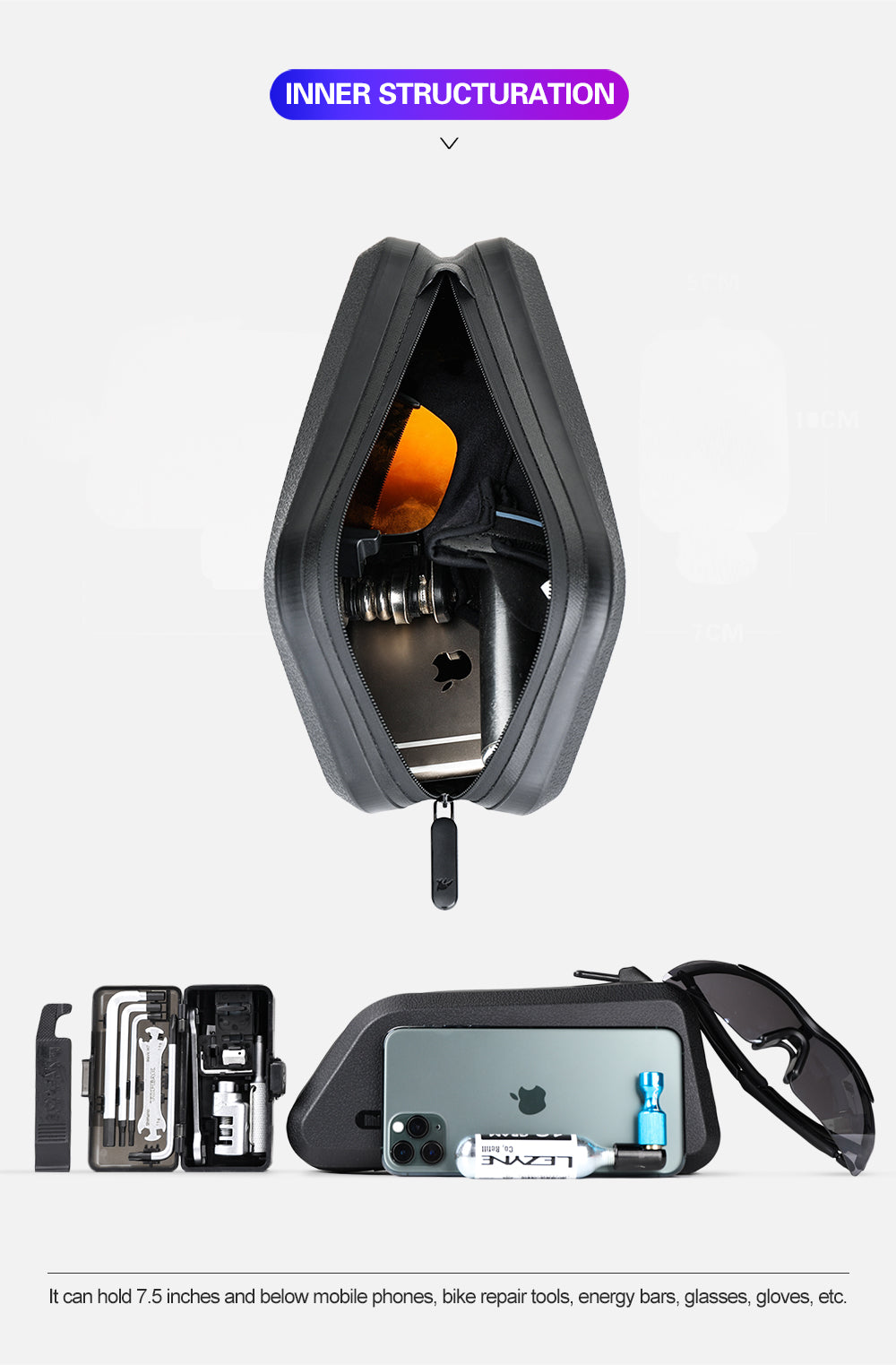 Rhinowalk Rahmentasche 1,5 Liter - wasserdicht schwarz für Oberrohr