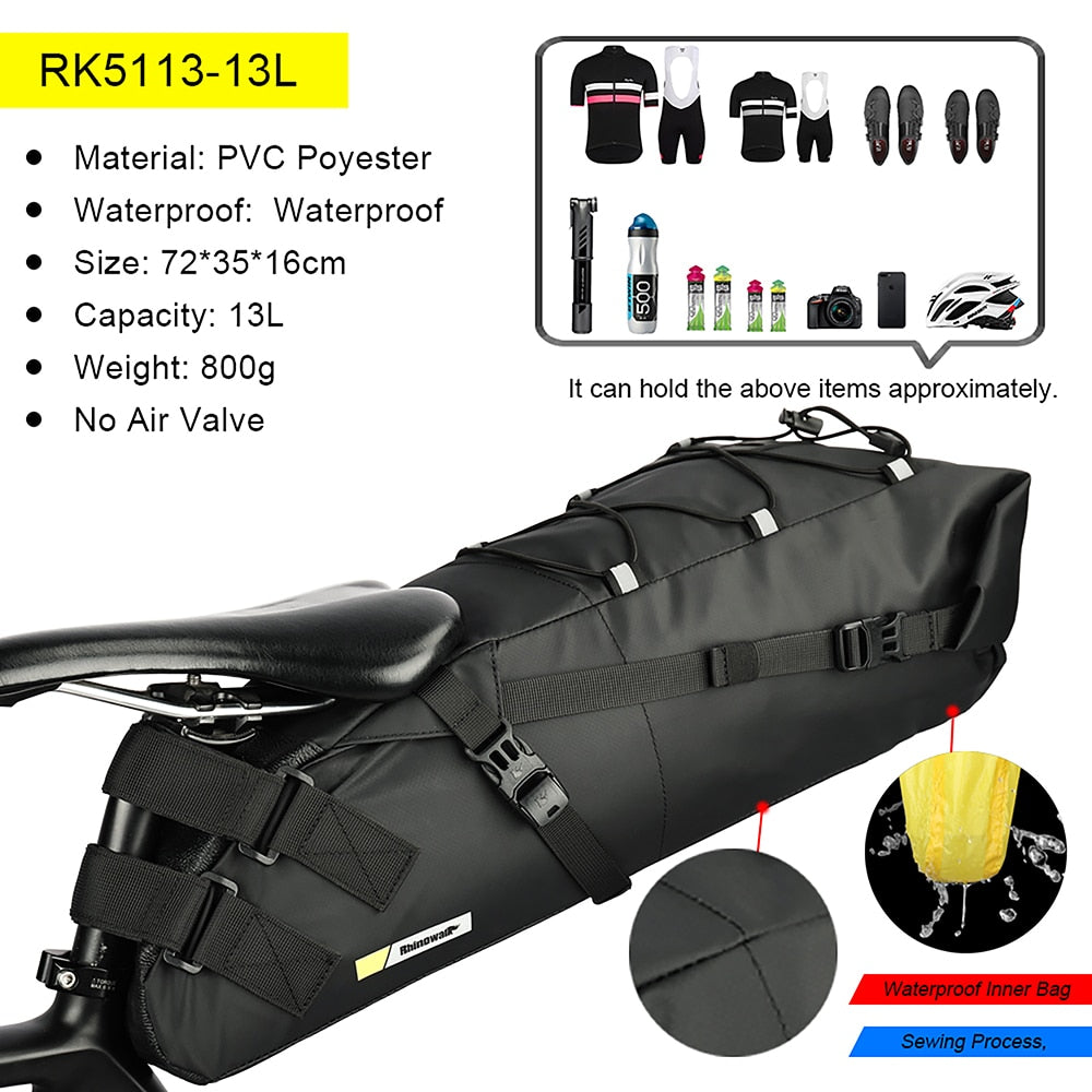 Rhinowalk Sattelstütztasche 13 Liter - wasserdicht schwarz