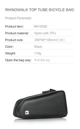 Rhinowalk Rahmentasche 1,2 Liter - wasserdicht schwarz für Oberrohr